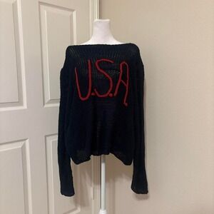 Wooden Ships M/L dark navy blue USA cotton blend sweater